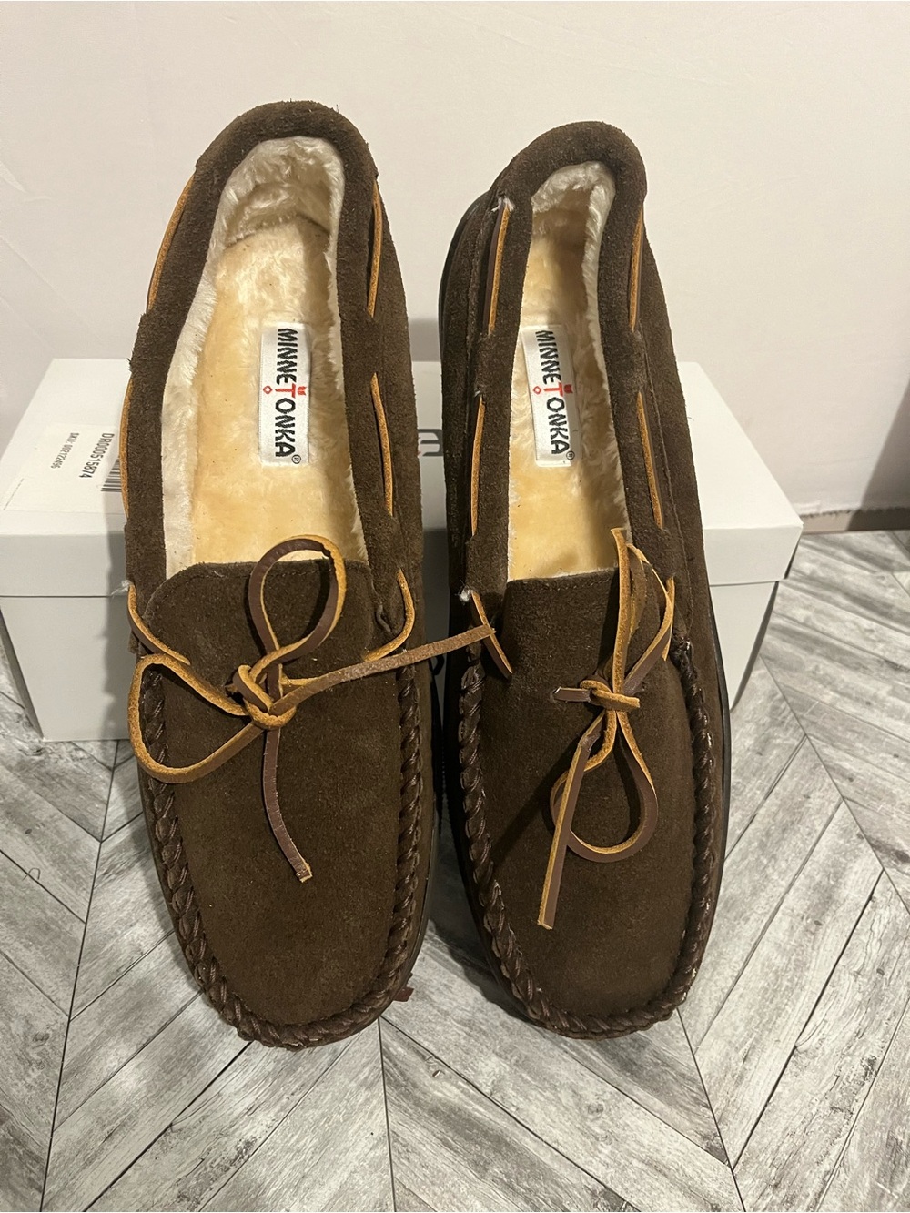 Tonka Men’s Dark Brown Suede Moccasin Slippers with Tan Laces